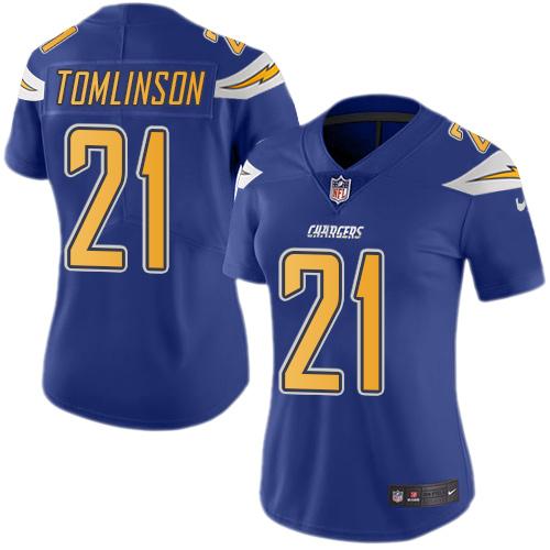 Chargers #21 LaDainian Tomlinson Electric Blue Women's Stitched Limited Rush Jersey