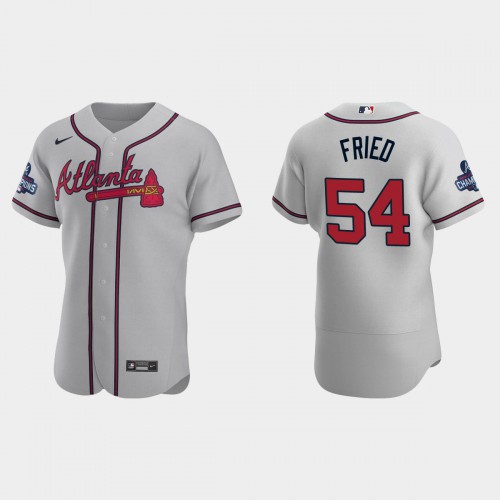 Atlanta Atlanta Braves #54 Max Fried Men's 2021 World Series Champions Patch Authentic Player Jersey - Gray Men's