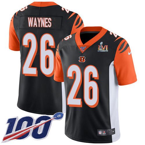 Cincinnati Bengals #26 Trae Waynes Black Team Color Super Bowl LVI Patch Men's Stitched 100th Season Vapor Limited Jersey Men's