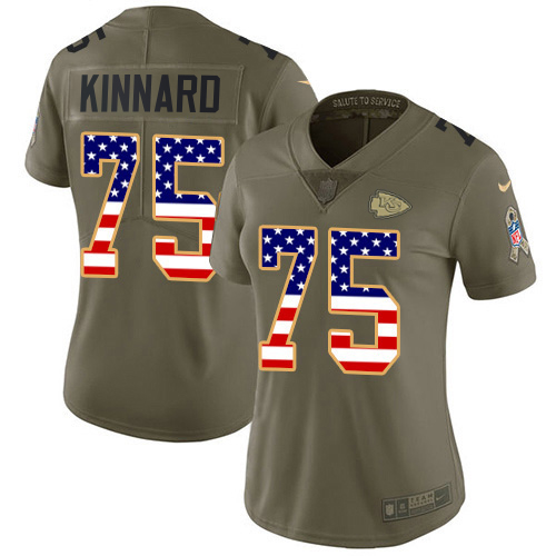 Chiefs #75 Darian Kinnard Olive/USA Flag Women's Stitched Limited 2017 Salute To Service Jersey