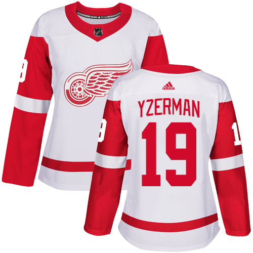 Adidas Detroit Red Wings #19 Steve Yzerman White Road Authentic Women's Stitched Jersey Womens