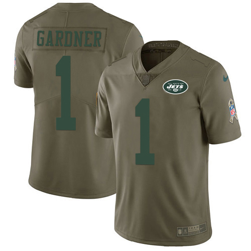 Jets #1 Ahmad Sauce Gardner Olive Youth Stitched Limited 2017 Salute To Service Jersey