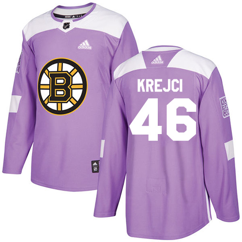 Adidas Boston Bruins #46 David Krejci Purple Authentic Fights Cancer Stitched Jersey Men's
