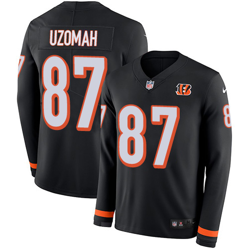 Cincinnati Bengals #87 C.J. Uzomah Black Team Color Men's Stitched Limited Therma Long Sleeve Jersey Youth