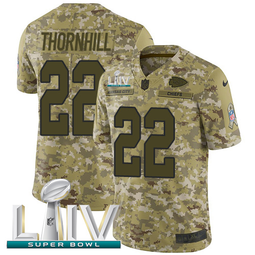 Kansas City Chiefs #22 Juan Thornhill Camo Super Bowl LIV 2020 Youth Stitched Limited 2018 Salute To Service Jersey Youth