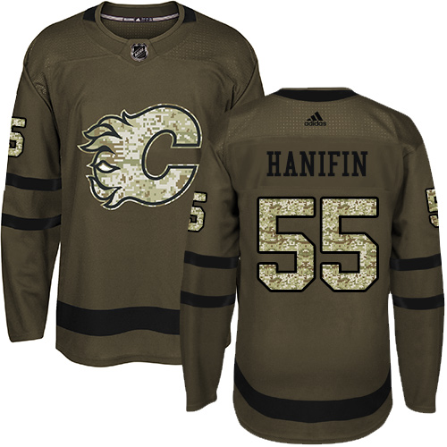 Adidas Calgary Flames #55 Noah Hanifin Green Salute to Service Stitched Jersey Men's