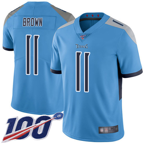 Tennessee Titans #11 A.J. Brown Light Blue Alternate Men's Stitched 100th Season Vapor Limited Jersey Men's