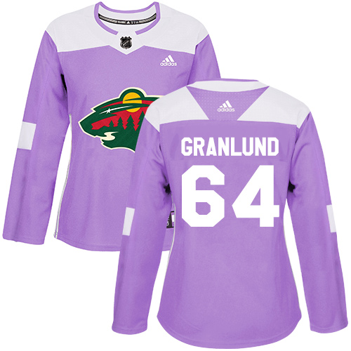 Adidas Minnesota Wild #64 Mikael Granlund Purple Authentic Fights Cancer Women's Stitched Jersey Womens