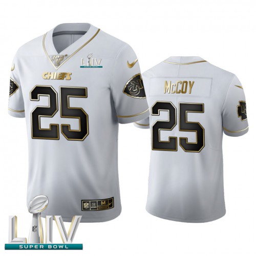 Kansas City Kansas City Chiefs #25 LeSean McCoy Men's White Golden Super Bowl LIV 2020 Edition Vapor Limited 100 Jersey Men's