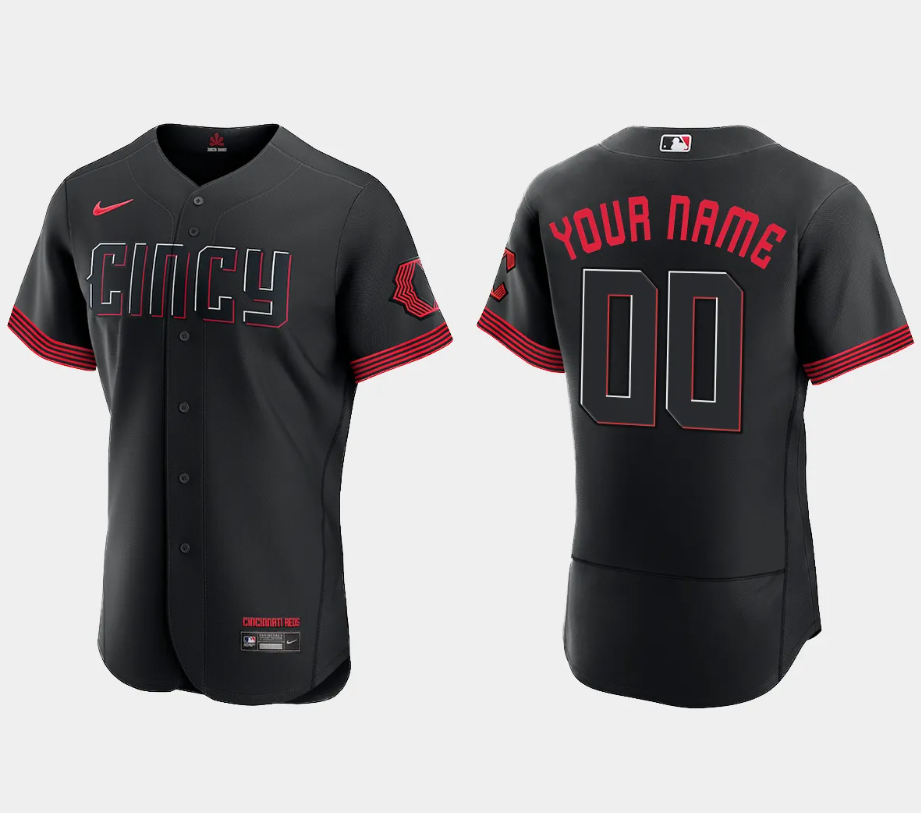 Men Cincinnati Reds Custom 2023 City Connect Authentic Jersey – Black