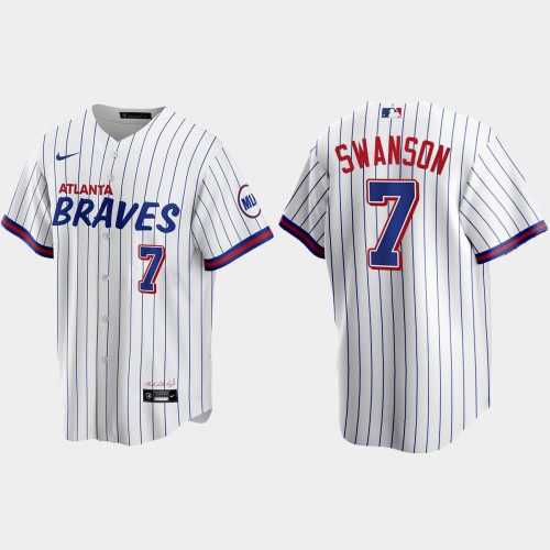 Atlanta Atlanta Braves #7 Dansby Swanson White Men's 2021 City Connect Replica Jersey Men's