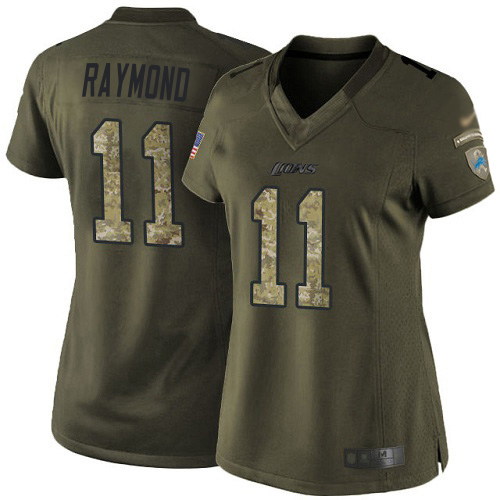 Lions #11 Kalif Raymond Green Women's Stitched Limited 2015 Salute To Service Jersey
