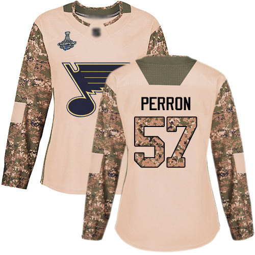 Adidas St. Louis Blues #57 David Perron Camo Authentic 2017 Veterans Day Stanley Cup Champions Women's Stitched Jersey Womens