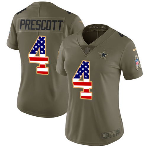 Cowboys #4 Dak Prescott Olive/USA Flag Women's Stitched Limited 2017 Salute To Service Jersey
