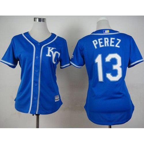 Kansas City Royals #13 Salvador Perez Blue Alternate 2 Women's Stitched Jersey Womens