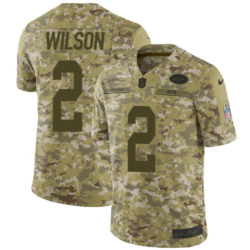Jets #2 Zach Wilson Camo Youth Stitched Limited 2018 Salute To Service Jersey