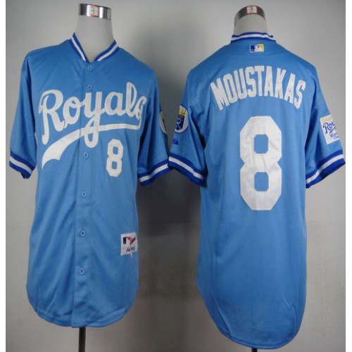 Kansas City Royals #8 Mike Moustakas Light Blue 1985 Turn Back The Clock Stitched Jersey Men's