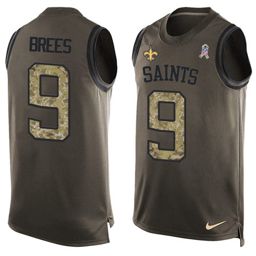 Saints #9 Drew Brees Green Men's Stitched Limited Salute To Service Tank Top Jersey