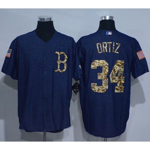 Boston Red Sox #34 David Ortiz Denim Blue Salute to Service Stitched Jersey Men's