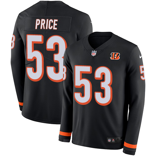 Cincinnati Bengals #53 Billy Price Black Team Color Men's Stitched Limited Therma Long Sleeve Jersey Men's
