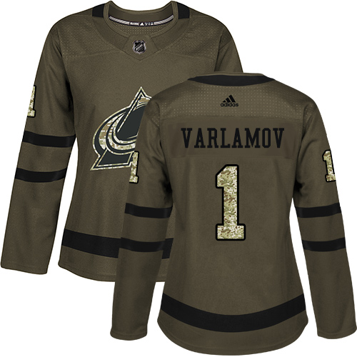 Adidas Colorado Avalanche #1 Semyon Varlamov Green Salute to Service Women's Stitched Jersey Womens