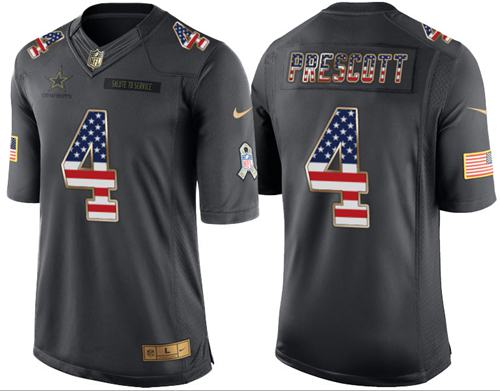 Cowboys #4 Dak Prescott Black Men's Stitched Limited USA Flag Salute To Service Jersey