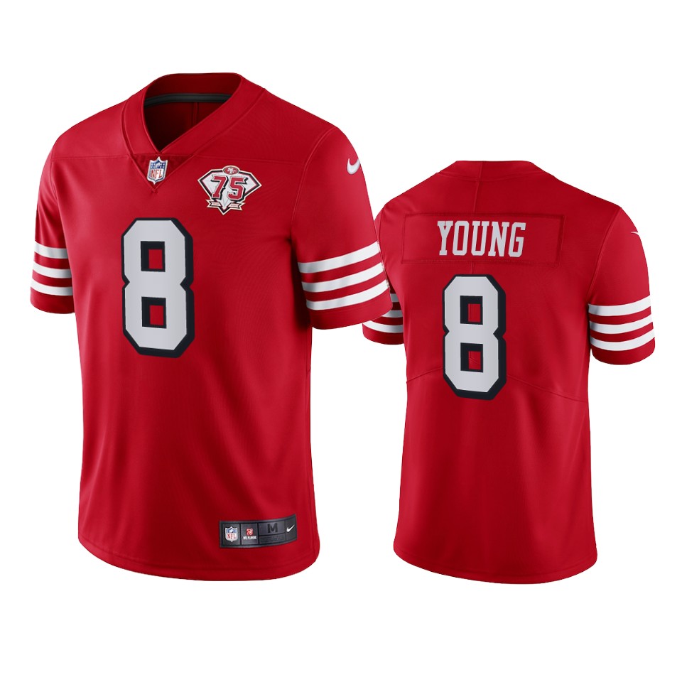 49ers #8 Steve Young Red Rush Youth 75th Anniversary Stitched Vapor Untouchable Limited Jersey
