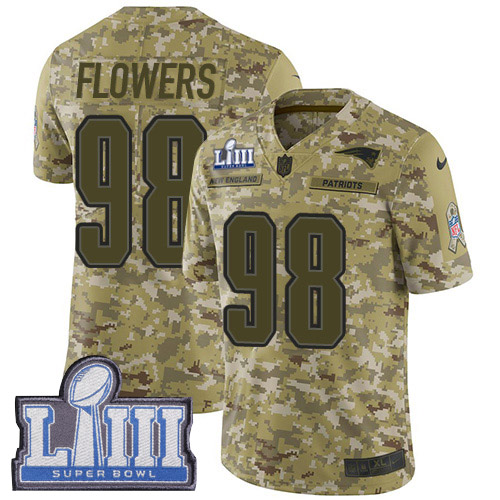 New England Patriots #98 Trey Flowers Camo Super Bowl LIII Bound Men's Stitched Limited 2018 Salute To Service Jersey Men's