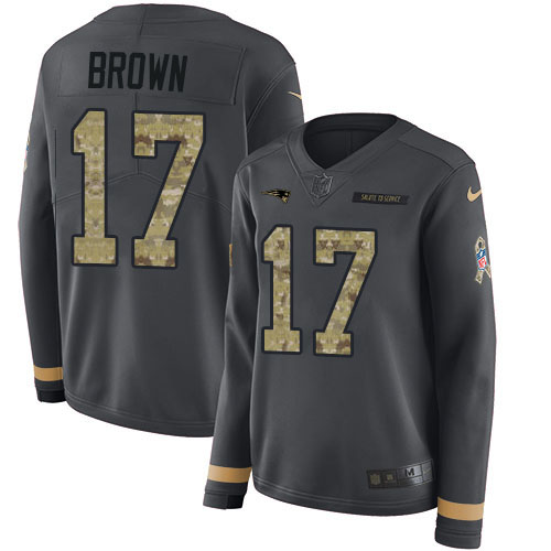 New England Patriots #17 Antonio Brown Anthracite Salute to Service Women's Stitched Limited Therma Long Sleeve Jersey Womens
