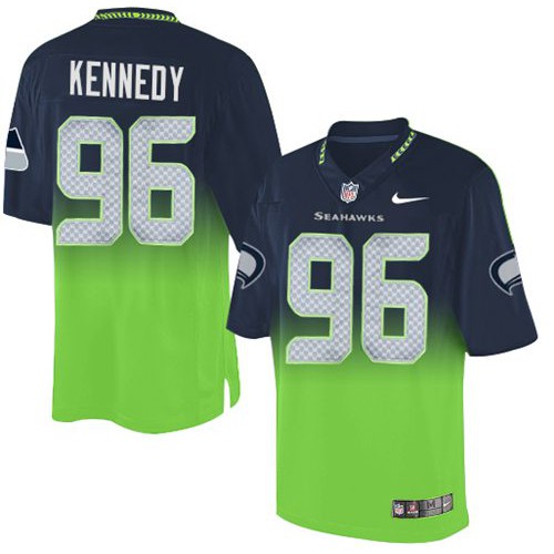 Seattle Seahawks #96 Cortez Kennedy Steel Blue/Green Men's Stitched Elite Fadeaway Fashion Jersey Men's