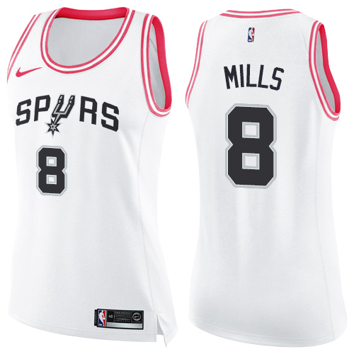 San Antonio Spurs #8 Patty Mills White/Pink Womens Swingman Fashion Jersey Womens