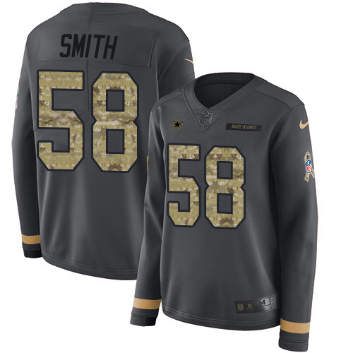 Dallas Cowboys #58 Aldon Smith Anthracite Salute to Service Women's Stitched Limited Therma Long Sleeve Jersey Womens