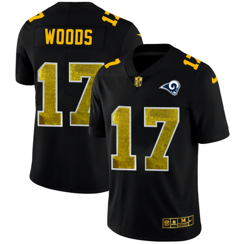 Los Angeles Los Angeles Rams #17 Robert Woods Men's Black Golden Sequin Vapor Limited Jersey Men's