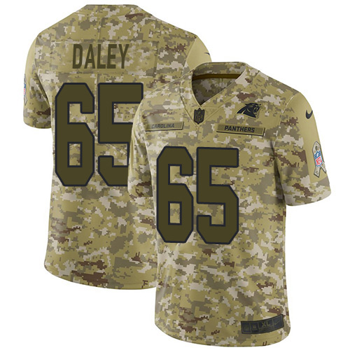 Carolina Panthers #65 Dennis Daley Camo Youth Stitched Limited 2018 Salute To Service Jersey Youth