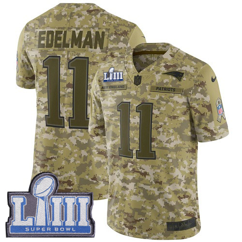 Patriots #11 Julian Edelman Camo Super Bowl LIII Bound Youth Stitched Limited 2018 Salute To Service Jersey