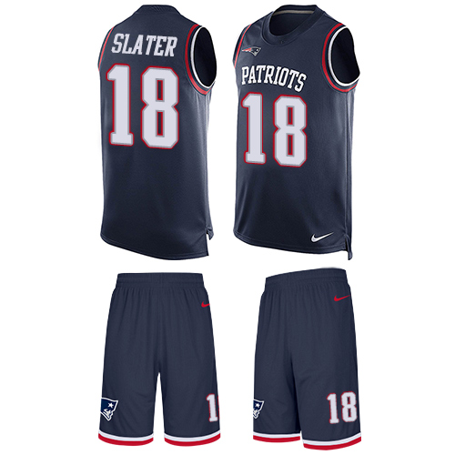 Patriots #18 Matt Slater Navy Blue Team Color Men's Stitched Limited Tank Top Suit Jersey