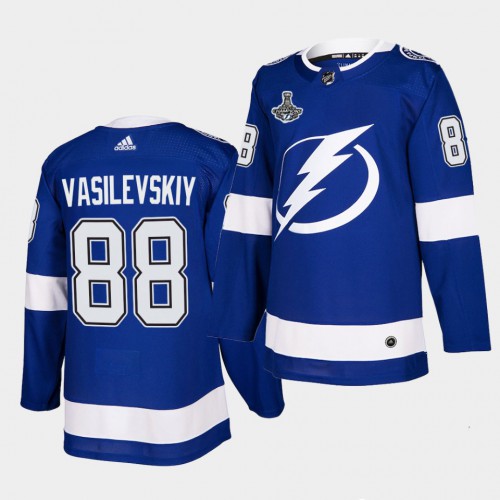 Adidas Tampa Bay Lightning #88 Andrei Vasilevskiy Blue Home Authentic 2021 Stanley Cup Champions Jersey Men's