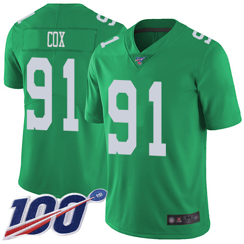 Philadelphia Eagles #91 Fletcher Cox Green Men's Stitched Limited Rush 100th Season Jersey Men's