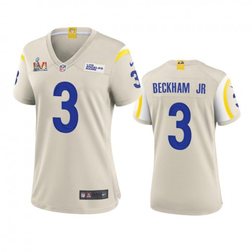 Los Angeles Los Angeles Rams #3 Odell Beckham Jr. Women's Super Bowl LVI Patch Game Jersey - Bone Womens