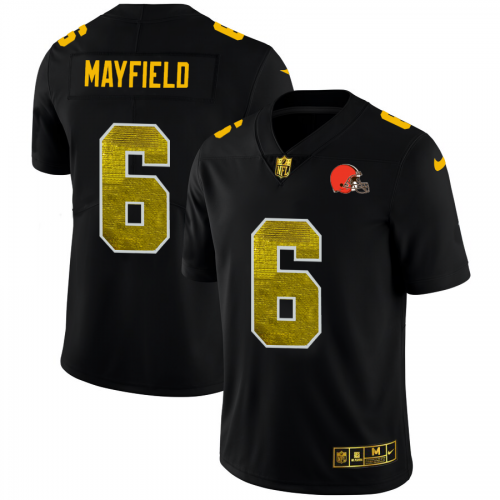 Cleveland Cleveland Browns #6 Baker Mayfield Men's Black Golden Sequin Vapor Limited Jersey Men's
