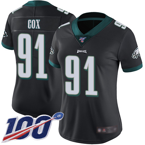 Philadelphia Eagles #91 Fletcher Cox Black Alternate Women's Stitched 100th Season Vapor Limited Jersey Womens