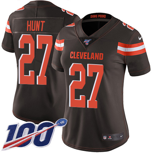 Cleveland Browns #27 Kareem Hunt Brown Team Color Women's Stitched 100th Season Vapor Untouchable Limited Jersey Womens
