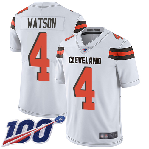 Browns #4 Deshaun Watson White Youth Stitched 100th Season Vapor Limited Jersey
