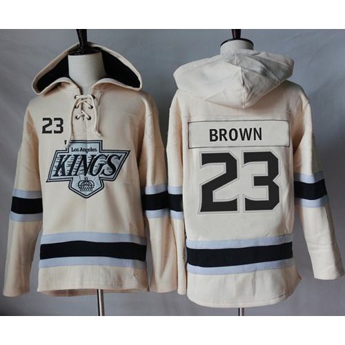 Los Angeles Kings #23 Dustin Brown Cream Sawyer Hooded Sweatshirt Stitched Jersey Men's