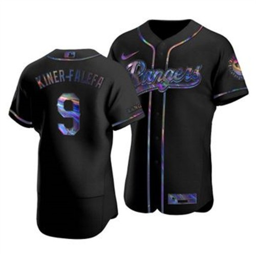 Texas Texas Rangers #9 Isiah Kiner-Falefa Men's Iridescent Holographic Collection Jersey - Black Men's
