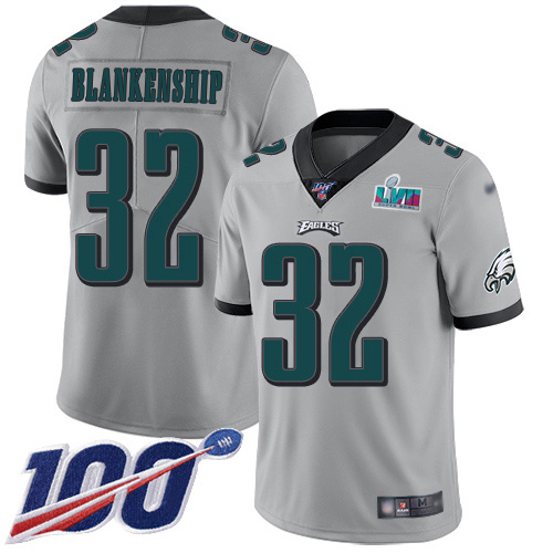 Eagles #32 Reed Blankenship Silver Super Bowl LVII Patch Youth Stitched Limited Inverted Legend 100th Season Jersey