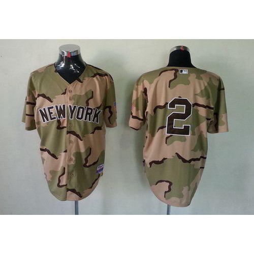 New York Yankees #2 Derek Jeter Camo Commemorative Military Day Cool Base Stitched Jersey Men's