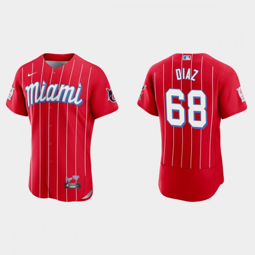 Miami Miami Marlins #68 Lewin Diaz Men's 2021 City Connect Authentic Jersey Red Men's
