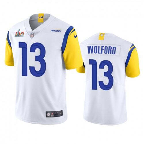 Los Angeles Los Angeles Rams #13 John Wolford Men's Super Bowl LVI Patch Alternate Vapor Limited Jersey - White Men's