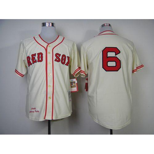 Mitchell And Ness 1946 Boston Red Sox #6 Johnny Pesky Cream Throwback Stitched Jersey Men's